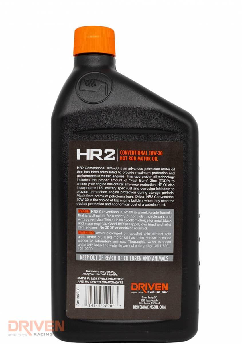 Driven HR2 10w-30 Hot Rod Oil - High ZDDP Zinc Conventional Motor