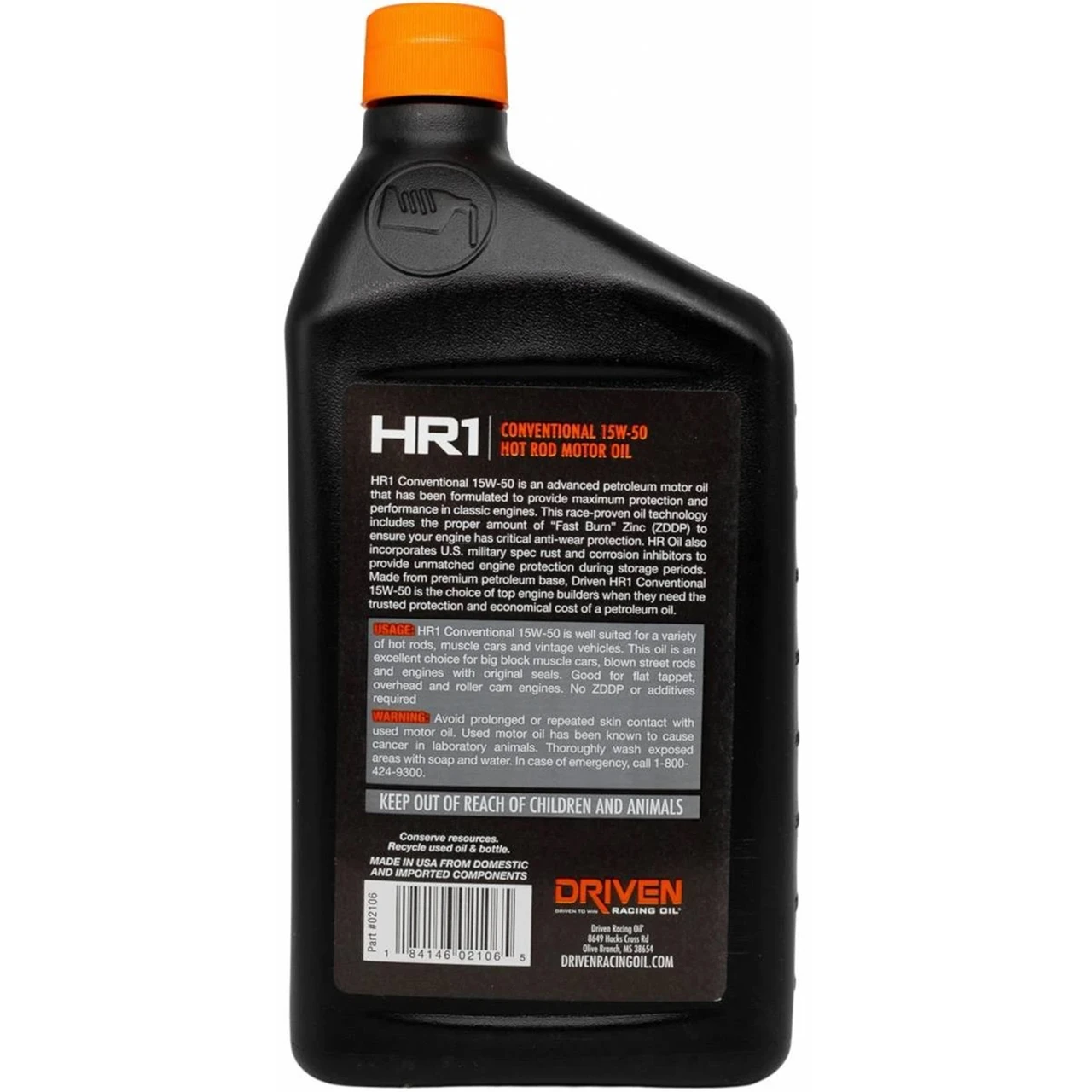 Driven HR1 15w-50 Hot Rod Oil - High ZDDP Zinc Conventional Motor Oil