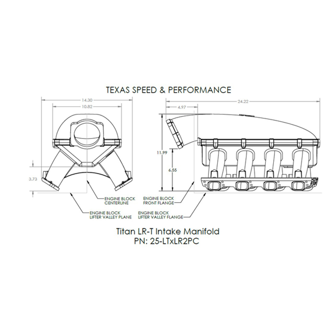 Texas Speed TSP Black Titan LR-T Long Runner Cast Intake Manifold (no port injection) for 2014+ LT1 LT4 L83 L86 L87 L84 L82 L8T 5.3 6.2 TSP 