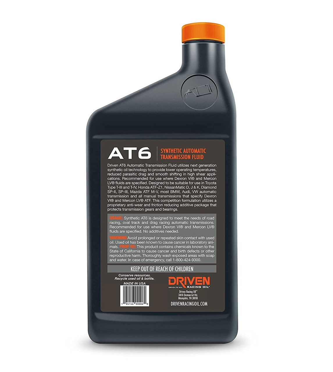 Driven Racing AT6 Dexron VI Transmission Fluid - 1 Quart Synthetic Dexron 6 / Mercon LV Trans Oil