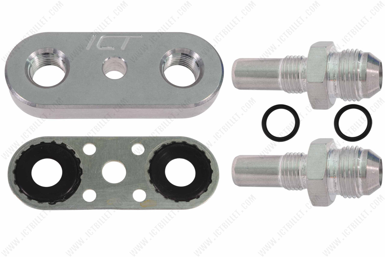  6L80E 6L90E 8L90E Transmission -8AN Cooler Line Adapter Plate and Fittings ICT Billet 551121-8an 6L80 6L90 8L90