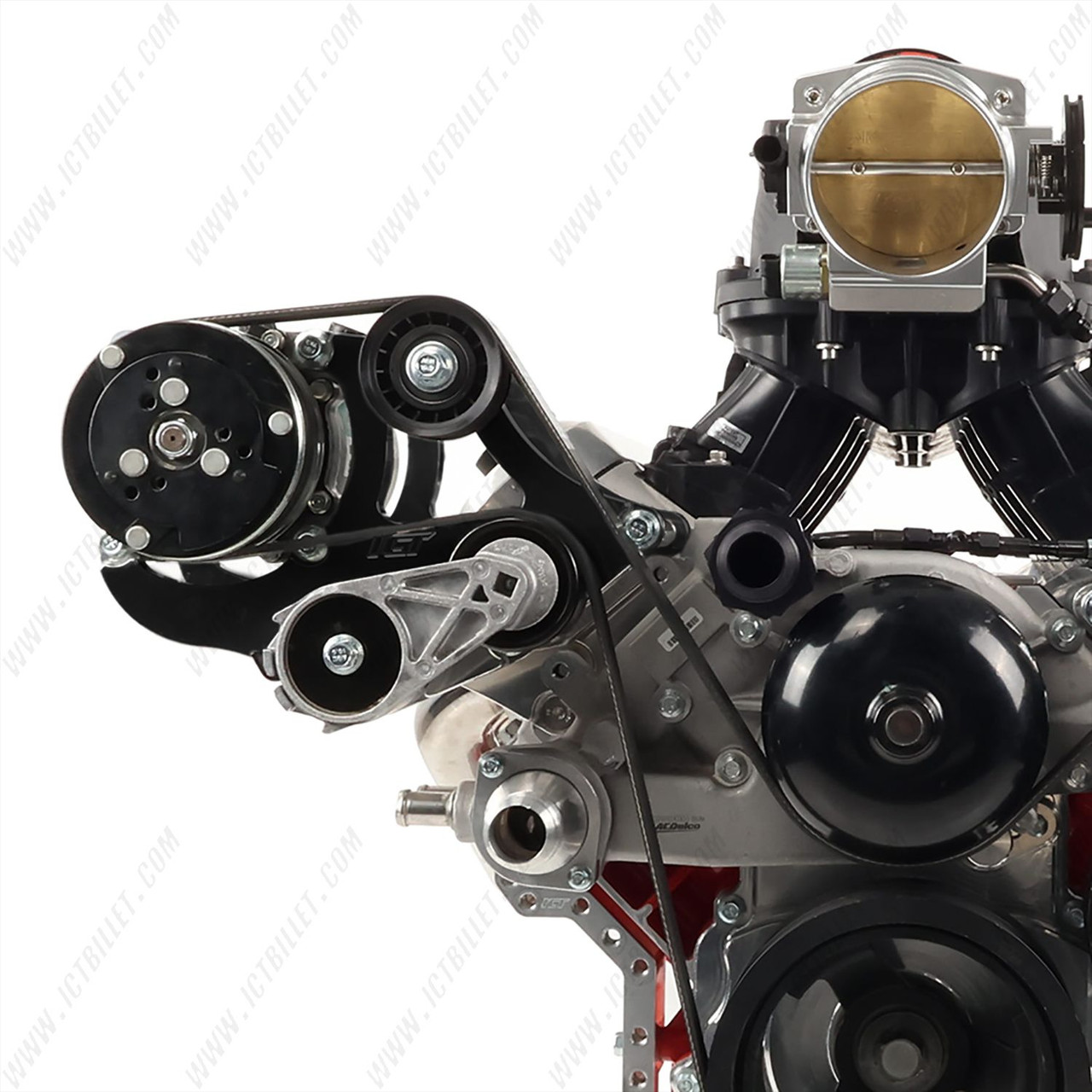 ICT Billet Black Powder Coated LS Truck A/C Compressor Bracket Kit for LS Engines LS1 LS3 