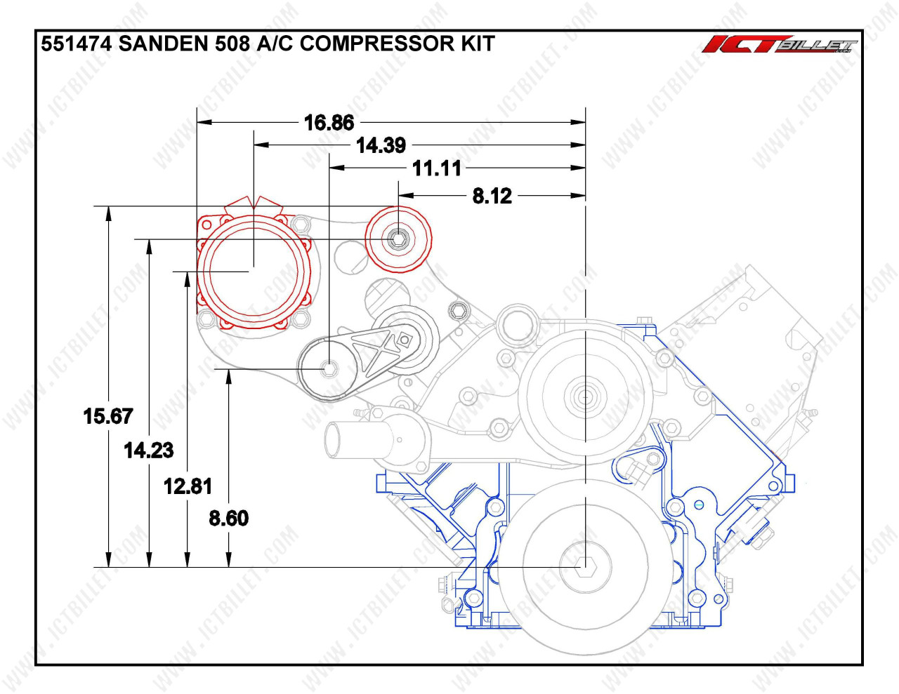 ICT Billet Black Powder Coated LS Truck A/C Compressor Bracket Kit for LS Engines LS1 LS3 