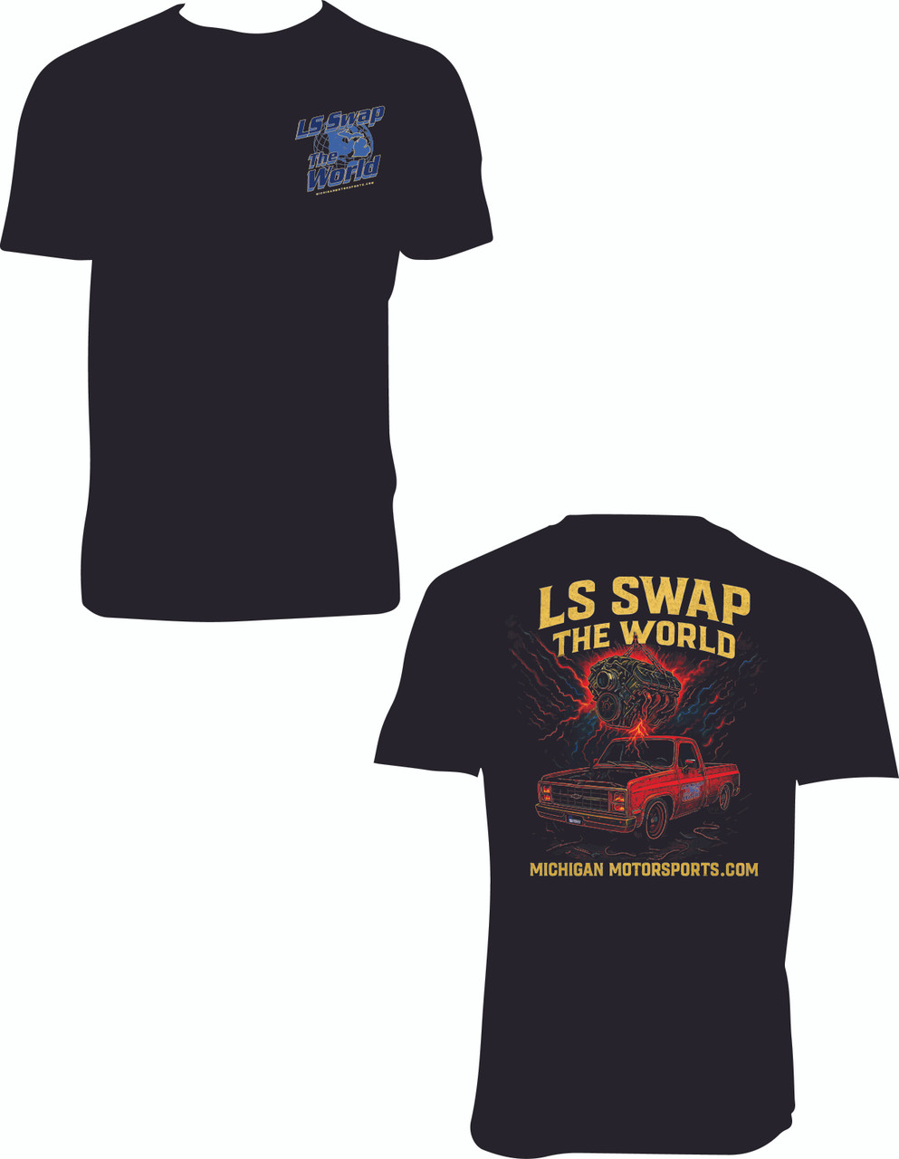 LS Swap The World Graphic Michigan Motorsports Black T-Shirt