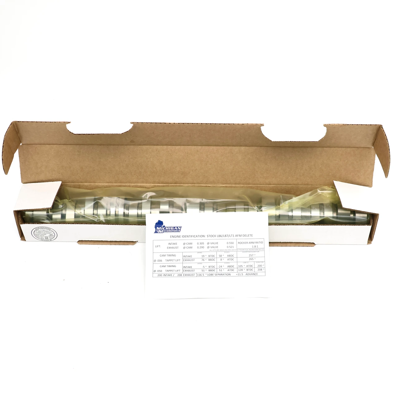 L86 AFM/DOD Delete Camshaft for 2014+ 6.2L L86 LT1 L87 Michigan Motorsports Non-AFM Cam