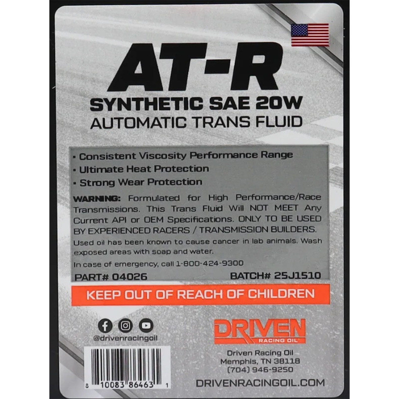 Driven AT-R 20W Synthetic Racing Transmission Fluid 04026