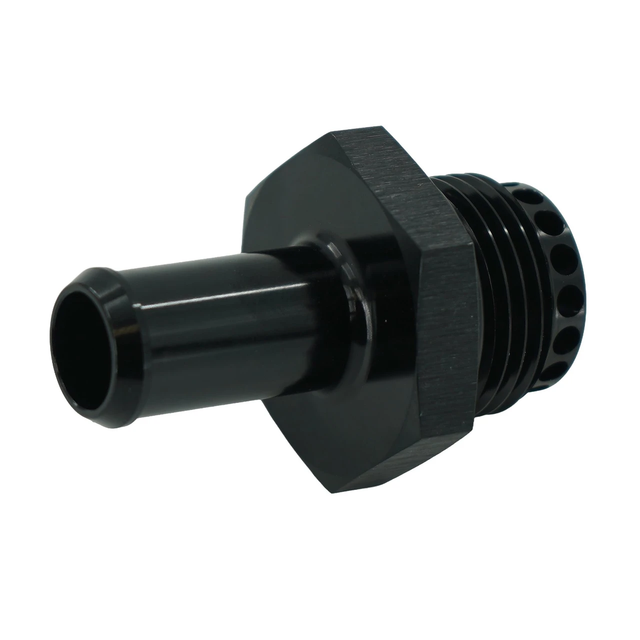 BTR Baffled Breather Fitting 12AN ORB to 5/8" Hose Barb Adapter- Black - Brian Tooley Racing
