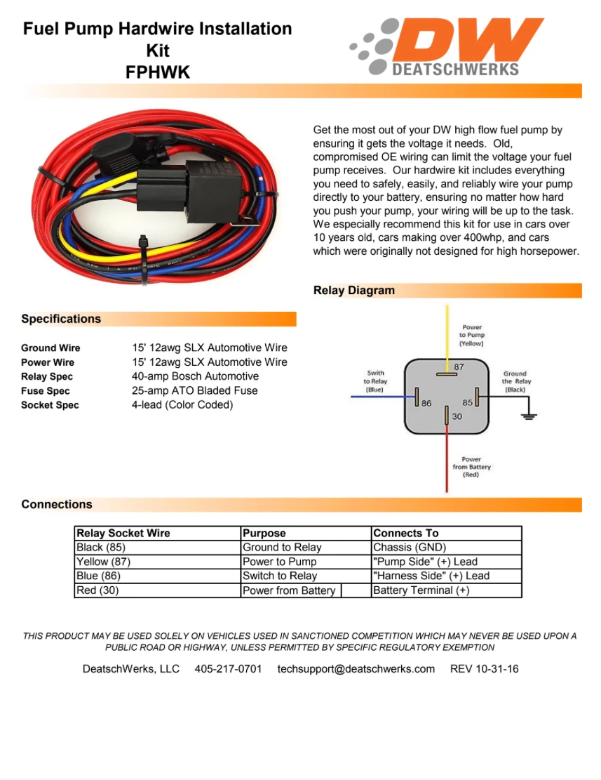 DeatschWerks Universal 12 AWG Fuel Pump Hardwire Kit