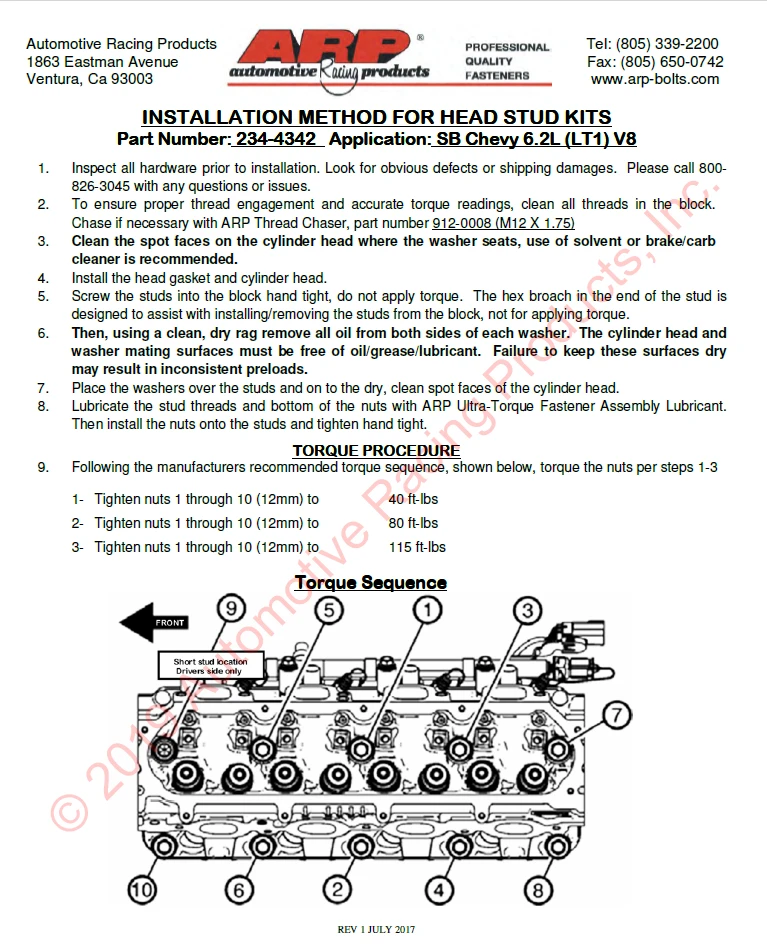 ARP 234-4342 Pro Series Head Stud Kit 2014+ Gen V 5.3L 6.2L LT1 L83 L86 LT4 L84 L87 L8T ARP2000 Material 12pt Studs