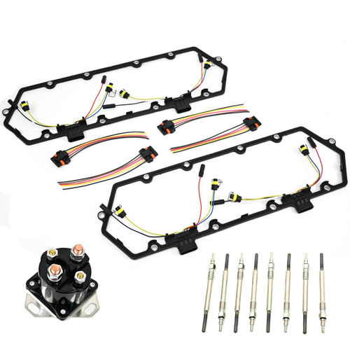 7.3 Diesel Powerstroke Valve Cover Gasket, 8 Glow Plugs, Relay and Injector Harness Fits Ford 7.3L 1994-1997 F250 F350