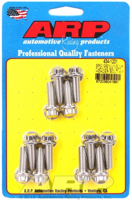 ARP 434-1201 Stainless 12pt LS Header Bolts for 1/4" Flange 4.8L 5.3L 5.7L 6.0L 6.2L LS1 LS2 LS3 LQ4 LM7 LC9 L96 Polished 12 Point Fasteners