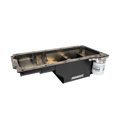 Moroso 20139 GM LS Rear Sump Oil Pan 7 Quart 1993-2002 Camaro Firebird LS Swap with Spin-On Oil Filter Adapter