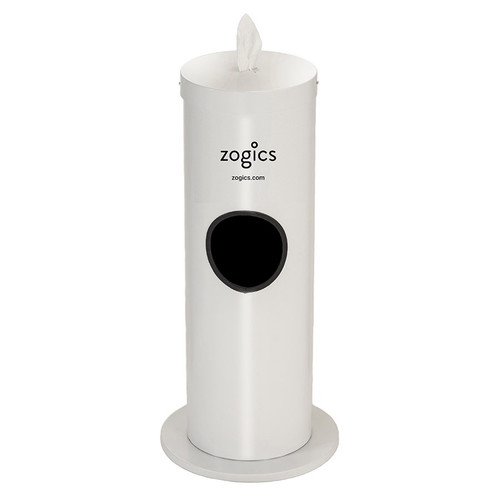 Zogics Floor Stand Gym Wipes Dispenser & Waste Receptacle, White Aluminum