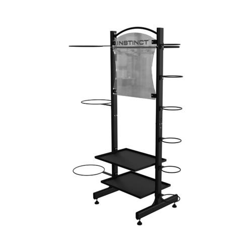 Nautilus Instinct accessory rack storing medicine balls and kettlebells