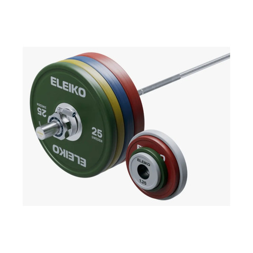 Eleiko Weightlifting Training Set - 402.5 lbs with ELEIKO green training plates on the bar