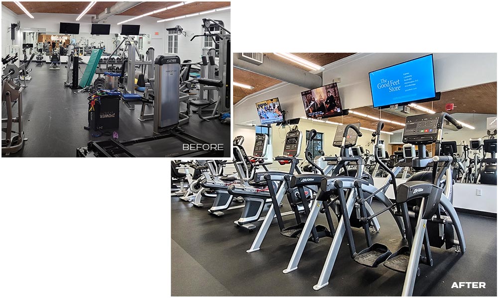 Before and after photo of the Fitness Center at Army Navy Country Club