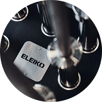 Eleiko Prestera uprights shown in powder-coat, stainless steel, and galvanized finishes