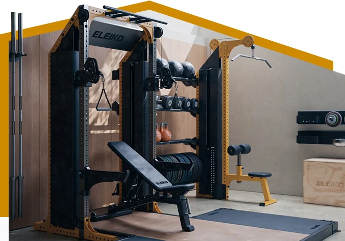 Eleiko Prestera modular system showing a rack, rig, platform, and integrated storage