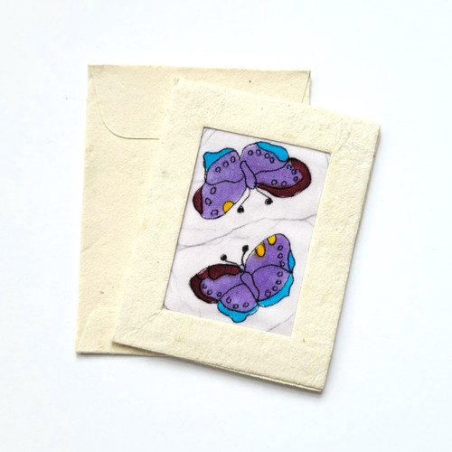 Fair trade butterfly batik mini gift card from Nepal