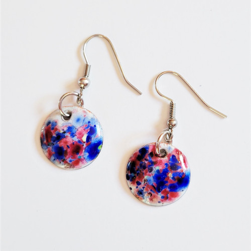 Fair trade wholesale enameled copper disc dangle earrings from Chile