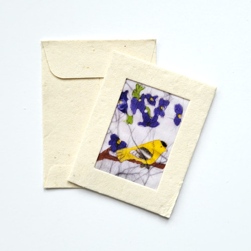 Fair trade goldfinch batik mini gift card from Nepal