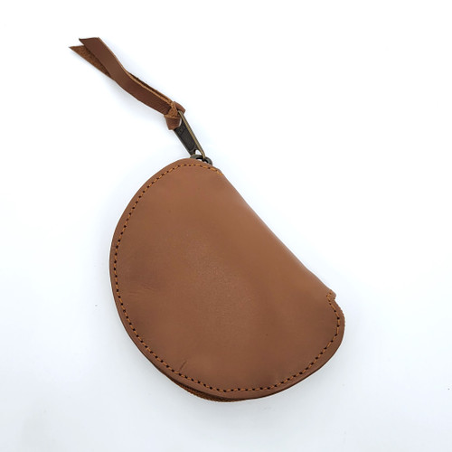 Fair trade leather zip close clamshell coin purse from Nepal