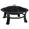 Four Seasons Courtyard Steel Wood-Burning Fire Pit w/ Mesh Cover, Black 30"