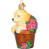 Old World Christmas Blown Glass Ornament for Christmas Tree, Puppy in a Flower Pot