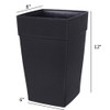 DCN Harmony Square Indoor/Outdoor Self-Watering Tall Patio Planter — Black, 8″ x 12"