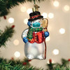 Old World Christmas Glass Blown Ornament for Christmas Tree, Snowman with Face Mask
