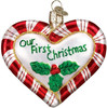 Old World Christmas Glass Blown Ornament, Peppermint Heart, 3.25" (With OWC Gift Box)