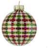 Kurt Adler Plaid Glass Ball Ornaments, 6-Piece Box, 3"