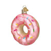 Old World Christmas Blown Glass Ornament for Tree, Pink Sprinkles Donut