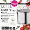 Gourmet Edge Stock Pot Stainless Steel Cooking Pot w/ Lid,  Silver, 12 Quarts