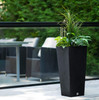 Algreen Valencia Square Tapered Pot Planter w/ Elevated Shelf, Black Marble, 28"