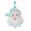Kurt Adler Glass Christmas Tree Ornament, Santa Head, Blue and Silver