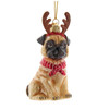 Kurt Adler Noble Gems Glass Ornament for Christmas Tree, Pug with Antlers