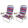 Garden Elements Foldable Reclining Aluminum Beach Chairs With Cupholders and Carrying Strap, Multicolor, Pack of 2