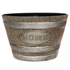 Classic Home and Garden Outdoor Round Whiskey “Home” Resin Barrel Planter — Distressed Oak Brown, 15"