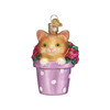 Old World Christmas Glass Blown Ornament for Christmas Tree, Kitten in Flower Pot