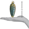Old World Christmas Glass Blown Ornament, Shimmering Pine Cone Blue, 4" (With OWC Gift Box)