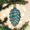 Old World Christmas Glass Blown Ornament, Ponderosa Pine Cone Blue, 4" (With OWC Gift Box)