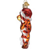 Old World Christmas Glass Blown Holiday Ornament, Chester Cheetah On Candy Cane (With OWC Gift Box)
