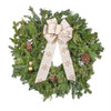 Garden Elements Fresh Christmas Live Frasier Fir Wreath with Bow & Accessories, White and Gold Snowflake, 22"