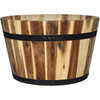 Classic Home and Garden Acacia Wood Whiskey Barrel Planters with Black Metal Band