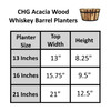 Classic Home and Garden Acacia Wood Whiskey Barrel Planters with Black Metal Band