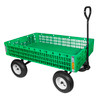 FARM-TUFF Durable Plastic Crate Garden Wagon Utility Cart with Pneumatic Tires, Green, 30" x 46"