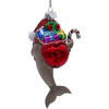 Kurt Adler Nobel Gems Glass Christmas Ornament, Dolphin with Santa Hat and Gifts