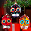 Kurt Adler Noble Gems Glass Ornaments for Christmas Tree, Sugar Skulls, Assorted (Set of 3)