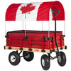 Millside Industries Classic Wood Wagon Cart with Removable Wooden Side Racks, Pneumatic Tires & Canada Flag Canopy, Red, 20" x 38"